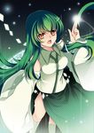  bad_id bad_pixiv_id detached_sleeves frog green_hair hair_ornament highres kneehighs kochiya_sanae long_hair magic_circle orange_eyes roh_nam_kyung snake socks solo touhou very_long_hair 