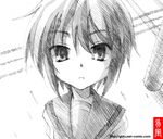  gofu greyscale kita_high_school_uniform monochrome nagato_yuki school_uniform serafuku short_hair sketch solo spot_color suzumiya_haruhi_no_yuuutsu traditional_media 