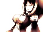  between_breasts breasts hajimenimodoru highlights large_breasts monochrome multicolored_hair necktie sepia simple_background solo twintails utau yokune_ruko 