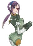  ass bad_id bad_pixiv_id blue_eyes bodysuit evangelion:_2.0_you_can_(not)_advance glasses green_bodysuit hairband kusano_houki long_hair makinami_mari_illustrious neon_genesis_evangelion plugsuit purple_hair rebuild_of_evangelion sidelocks solo twintails 