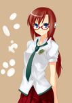  blue_eyes brown_hair glasses makinami_mari_illustrious necktie neon_genesis_evangelion pino_(birthdayparty) ponytail rebuild_of_evangelion skirt smile solo 