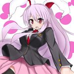  animal_ears black_legwear blazer breasts bunny_ears crescent_moon jacket large_breasts lavender_hair long_hair looking_at_viewer moon open_mouth red_eyes reisen_udongein_inaba skirt solo sprout_(33510539) thighhighs touhou very_long_hair zettai_ryouiki 