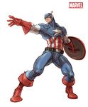  bingoman bodysuit boots captain_america gloves head_wings male_focus marvel mask outstretched_hand shield solo star steve_rogers superhero weapon 