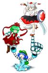  animal_ears backpack bag bare_shoulders black_ribbon bobby_socks boots bow breasts butterfly_sitting closed_eyes commentary_request cross-laced_footwear detached_sleeves dress front_ponytail full_body geta green_eyes green_hair hair_bobbles hair_bow hair_ornament hair_ribbon hand_to_head hat highres inubashiri_momiji kagiyama_hina kawashiro_nitori key lace-up_boots large_breasts leaf long_hair long_sleeves maple_leaf mechanical mechanical_arms medium_breasts multiple_arms multiple_girls nitamago open_mouth pocket pom_pom_(clothes) puffy_short_sleeves puffy_sleeves red_dress red_eyes ribbon rubber_boots shield shirt short_hair short_sleeves short_twintails silver_hair simple_background sitting sitting_on_object skirt skirt_set sleeveless smile socks standing standing_on_one_leg sword tail tengu-geta tokin_hat touhou twintails two_side_up v_arms weapon white_background white_legwear wide_sleeves wolf_ears wolf_tail wrist_ribbon 