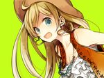  bad_id bad_pixiv_id divine_gate doodle-doo earrings green_background hat jewelry long_hair looking_at_viewer open_mouth simple_background smile solo 