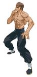  abs baggy_pants bingoman brown_hair eyebrows fei_long fighting_stance flats highres male_focus muscle pants shirtless sketch socks solo street_fighter 
