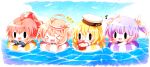  anthropomorphism black_eyes blonde_hair book chibi clouds fang glasses group haru431 hat i-168_(kancolle) i-19_(kancolle) i-58_(kancolle) i-8_(kancolle) kantai_collection long_hair music pink_hair ponytail purple_hair red_hair school_swimsuit seifuku short_hair sky swim_ring swimsuit twintails waifu2x water 