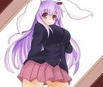  animal_ears blazer breasts bunny_ears jacket large_breasts lavender_hair long_hair looking_at_viewer looking_down red_eyes reisen_udongein_inaba skirt smile solo sprout_(33510539) touhou 