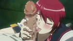  animated animated_gif breasts censored cleavage koutetsu_no_majo_anneroze large_breasts licking lowres otonashi_miki penis red_hair short_hair 