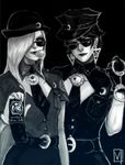  bayonetta bayonetta_(character) bayonetta_2 belt cosplay gloves hat hats jeanne_(bayonetta) lipstick long_hair makeup multiple_girls police_woman policewoman short_hair sunglasses v-raider 