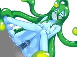  1girl ahoge bad_id bad_pixiv_id blue_skin blush breasts censored drooling dutch_angle goo_girl green_eyes green_hair hair_between_eyes half-closed_eyes hands_on_own_knees hetero highres inverted_nipples invisible_penis long_hair monster_girl monster_musume_no_iru_nichijou mosaic_censoring nipples nude open_mouth penis poncho_s pussy pussy_juice saliva sex shiny shiny_skin simple_background sitting small_breasts solid_eyes solo_focus suu_(monster_musume) tentacle_hair transparent vaginal very_long_hair white_background 