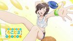  ;d armpits arms_up artist_request bare_legs baseball_cap belt bikini bikini_under_clothes blush bracelet brown_hair collarbone denim denim_shorts fingernails futsuu_no_joshikousei_ga_locodol_yattemita hat hat_removed headwear_removed jewelry legs loose_clothes loose_shirt midriff navel one_eye_closed open_mouth outstretched_arm purple_eyes reaching see-through shirt short_hair shorts smile solo swimsuit swimsuit_under_clothes tank_top usami_nanako 