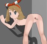  3d anal animated animated_gif anus ass bandanna bent_over brown_hair grey_eyes haruka_(pokemon) nintendo pokemon pussy sex smile tan tanline uncensored 