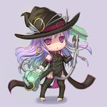  chibi detached_sleeves hat holding long_hair looking_at_viewer magical_girl million_arthur_(series) purple_eyes purple_hair solo usanekorin vacuum_cleaner witch_hat 