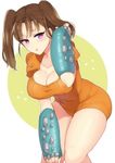  :o adjusting_hair bangs blush breasts brown_hair cleavage collarbone diane_(nanatsu_no_taizai) elbow_gloves fingerless_gloves gloves hand_on_own_knee heart large_breasts leaning_forward leotard lips looking_at_viewer nanatsu_no_taizai orange_leotard outline parted_bangs puffy_short_sleeves puffy_sleeves purple_eyes short_hair short_sleeves short_twintails solo suurin_(ksyaro) taut_clothes thighs twintails 
