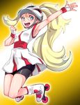  :d armpits bicycle_helmet bike_shorts blonde_hair blue_eyes cut_(bu-kunn) helmet koruni_(pokemon) long_hair open_mouth pokemon pokemon_(game) pokemon_xy ponytail roller_skates skates smile solo very_long_hair 