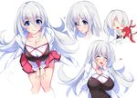  :o ^_^ bad_id bad_pixiv_id blue_eyes blush breasts cleavage closed_eyes heart impossible_clothes impossible_shirt large_breasts long_hair looking_at_viewer minamon_(vittel221) multiple_girls ore_twintail_ni_narimasu shirt silver_hair simple_background smile tailred twoearle white_background 