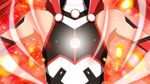  bodysuit henshin long_hair mecha_musume ore_twintail_ni_narimasu red red_background red_hair solo tailred transformation twintails yuto_(dialique) 