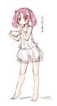  bloomers blush food_print hair_bobbles hair_ornament holding holding_panties kantai_collection nibi panties panties_removed pink_hair print_panties sazanami_(kantai_collection) short_hair simple_background sketch solo strawberry_panties strawberry_print translation_request twintails underwear white_background white_panties 