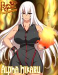  agawa_ryou alpha_hikaru artist_name bike_shorts borrowed_character breasts china_dress chinese_clothes commentary curvy dress fingerless_gloves fire gloves hand_on_hip large_breasts long_hair magic md5_mismatch original red_eyes silver_hair sleeveless slender solo toned very_long_hair watermark web_address 