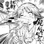  admiral_(kantai_collection) chopsticks emphasis_lines feeding force_feeding greyscale headgear hiei_(kantai_collection) japanese_clothes kantai_collection monochrome sexually_suggestive short_hair tokoroten-tsuki translated watarai_keiji wince 