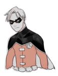  1boy batman_(series) cape dc_comics domino_mask emblem frown male male_focus mask robin_(dc) solo spot_color tim_drake 