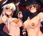  animal_ears bad_id bad_twitter_id bare_shoulders blonde_hair blue_eyes blush breasts brown_eyes brown_hair choker cleavage covered_nipples ears_through_headwear halloween hanna-justina_marseille hat jack-o'-lantern katou_keiko large_breasts long_hair looking_at_viewer multiple_girls null_(nyanpyoun) pasties short_hair upper_body witch_hat world_witches_series 