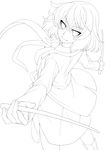  drumsticks eichi_yuu greyscale highres holding horikawa_raiko lineart looking_at_viewer monochrome necktie short_hair sketch smile solo touhou transparent_background 