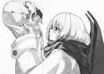  bat_wings coat greyscale highres holding long_sleeves looking_at_another miruto_netsuki monochrome overcoat remilia_scarlet scarf serious short_hair sketch skull solo touhou wings 