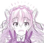  :d blush chaika_trabant double_v eyebrows_visible_through_hair frills hair_between_eyes hand_gesture hitsugi_no_chaika isshiki_(ffmania7) looking_at_viewer maid_headdress monochrome open_mouth pink simple_background sketch smile solo thick_eyebrows upper_body v white_background 
