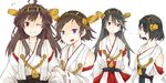  black_hair blue_eyes brown_eyes brown_hair glasses hairband haruna_(kantai_collection) hiei_(kantai_collection) kantai_collection kirishima_(kantai_collection) kongou_(kantai_collection) long_hair multiple_girls nontraditional_miko one_eye_closed safai short_hair sideways_mouth smile 