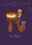  1boy alfred_pennyworth apron balding bat batman_(series) bow bowtie butler calborn dc_comics halloween jack-o&#039;-lantern jack-o'-lantern male male_focus pumpkin solo 