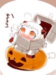  ahoge alternate_costume blush chibi comic cosplay halloween horns jack-o'-lantern kantai_collection long_hair northern_ocean_hime orange_eyes rensouhou-chan rensouhou-chan_(cosplay) sako_(bosscoffee) shinkaisei-kan translated white_hair white_skin 