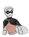  1boy batman_(series) cape dc_comics domino_mask emblem male male_focus mask robin_(dc) smile solo spot_color tim_drake 