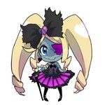  adapted_costume alternate_costume big_hair blonde_hair blue_eyes bow cane chibi dress drill_hair earrings eyepatch glasgow_smile hair_bow halloween harime_nui heart heart_earrings jewelry kill_la_kill long_hair smile solo stitches twin_drills twintails uri_(uryu002) 