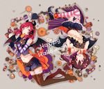  :o :q bat bat_wings black_hair boots bow candy cape checkerboard_cookie cookie cupcake demon_horns demon_tail detached_sleeves doughnut fake_horns food ghost hair_bow halloween headphones headset horns jack-o'-lantern lollipop love_live! love_live!_school_idol_project lunica midriff multiple_girls navel nishikino_maki open_mouth pinstripe_pattern pointed_boots pumpkin purple_eyes red_eyes red_hair rotational_symmetry short_hair shorts skirt striped striped_legwear swirl_lollipop tail thigh_boots thighhighs tongue tongue_out twintails wings yazawa_nico 