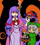  cigarette cookie_(touhou) crescent eska_(cookie) evil_grin evil_smile green_eyes grin hair_ornament konpaku_youmu long_hair multiple_girls patchouli_knowledge purple_eyes purple_hair ribbon ribbon_trim scotch_(cookie) short_hair silver_hair smile taisa_(cookie) tentacle_hair tentacles touhou very_long_hair 