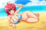  1girl ahoge beach blush bottomless breasts erect_nipples large_breasts liying no_panties open_mouth red_hair sea sigurdhosenfeld solo 