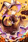  adapted_costume alternate_costume animal animal_ears azuma_aya back bat bell black_gloves blonde_hair bloomers bow braid candy cat_ears chocolate cloud crescent_moon fang food frills gloves hair_bow hair_ornament halloween hat hat_ribbon jack-o'-lantern kemonomimi_mode kirisame_marisa kneehighs lollipop long_sleeves looking_at_viewer looking_back moon open_mouth puffy_sleeves ribbon shirt short_hair side_braid single_braid skirt skirt_hold skirt_set smile solo striped striped_legwear sweets tail text_focus touhou underwear vest witch_hat yellow_eyes 