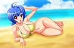  beach bikini_top blue_hair blush bottomless breasts cleavage edit large_breasts no_panties photoshop red_eyes sigurdhosenfeld source_request tagme 