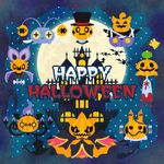  chandelure chimecho chinchou full_moon gen_2_pokemon gen_3_pokemon gen_5_pokemon gen_6_pokemon goomy halloween happy_halloween moon night night_sky no_humans noibat pokemon pokemon_(creature) pumpkaboo sky star_(sky) vanillish vol_(cryolite) 