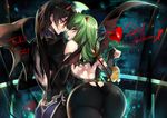  1girl 2014 ass bare_shoulders c.c. cheese-kun code_geass creayus demon_horns demon_tail demon_wings green_hair halloween horns lelouch_lamperouge long_hair purple_eyes tail trick_or_treat wings yellow_eyes 