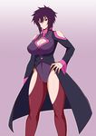  bare_shoulders breasts cleavage cleavage_cutout gabayo huge_breasts liebert majin_bone purple_hair red_eyes short_hair solo 