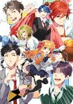  4boys black_hair black_legwear blonde_hair blue_eyes blue_hair bow brown_eyes brown_hair cape crown gekkan_shoujo_nozaki-kun green_eyes hair_bow hori_masayuki kashima_yuu mikoshiba_mikoto miniskirt multiple_boys multiple_girls necktie nozaki_umetarou open_mouth orange_hair paper pen pleated_skirt polka_dot polka_dot_bow purple_eyes purple_hair red_eyes rouman_academy_uniform sakura_chiyo school_uniform seo_yuzuki shaded_face skirt smile takumi_(scya) thighhighs wakamatsu_hirotaka yellow_eyes zettai_ryouiki 