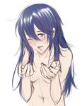  blue_eyes blue_hair breasts cum cum_in_mouth cum_on_body cum_on_breasts cum_on_upper_body cumdrip cupping_hands facial fire_emblem fire_emblem:_kakusei long_hair lucina navel nude one_eye_closed sketch small_breasts solo tusia 