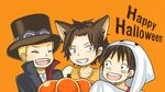  3boys animal_ears blonde_hair brothers brown_hair freckles ghost_costume goggles halloween happy_halloween hat male male_focus monkey_d_luffy multiple_boys one_piece portgas_d_ace pumpkin sabo_(one_piece) siblings smile top_hat trio wolf_ears younger 