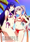  2girls akiba&#039;s_trip_2 akiba's_trip akiba's_trip_2 ass ass_grab bikini blue_hair breasts cleavage green_eyes kasugai_shion large_breasts long_hair medium_breasts multiple_girls navel red_eyes rin_(akiba&#039;s_trip_2) rin_(akiba's_trip_2) side-tie_bikini swimsuit underboob 