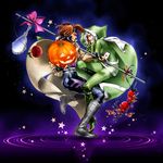  1boy 1girl apple caramel_apple card food fruit gambit halloween hood jack-o&#039;-lantern jack-o'-lantern marvel multicolored_hair pumpkin rogue_(x-men) staff two-tone_hair x-men 