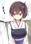  admiral_(kantai_collection) blush brown_eyes brown_hair haruyuki_(yukichasoba) japanese_clothes kaga_(kantai_collection) kantai_collection muneate short_hair side_ponytail sleeping solo_focus translated 