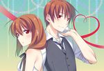 1girl back-to-back brother_and_sister dress formal little_busters! long_hair natsume_kyousuke natsume_rin short_hair siblings suit touon vest 